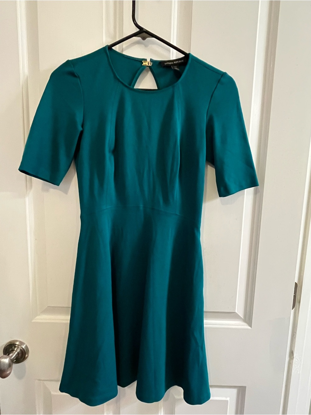 Banana Republic Teal Fit-and-Flare Elbow Sleeve Heavyweight Knit Dress